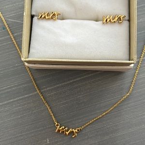 Kate Spade “mrs” gold necklace and earrings
